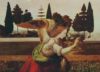 Engel Gabriel, Detail aus der Verkündigung, 1472-75 (Detail)